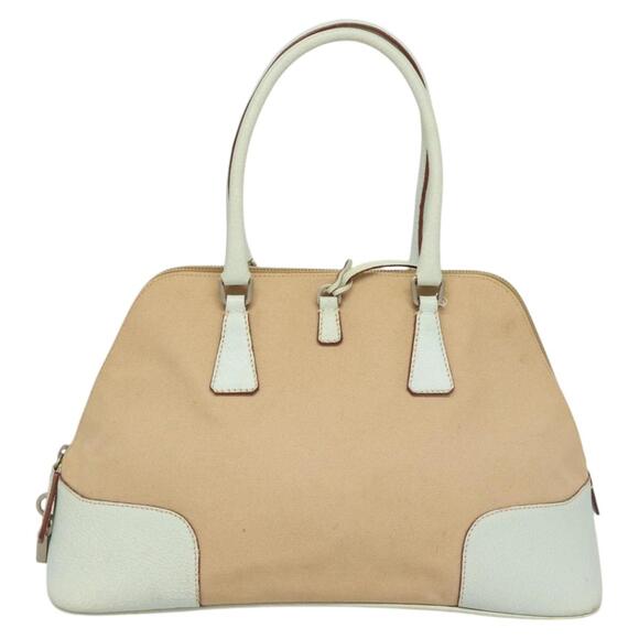 PRADA Hand Bag Canvas Beige Silver - Picture 3 of 13